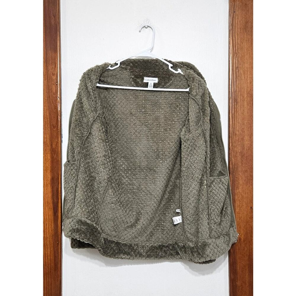 Calvin Klein Green Fuzzy Fleece Full-Zip Jacket Size Medium Teddy Bear - Picture 4 of 7